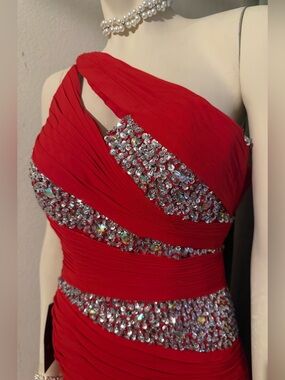 Scarlett One-Shoulder Evening Dress with Crystal Bands